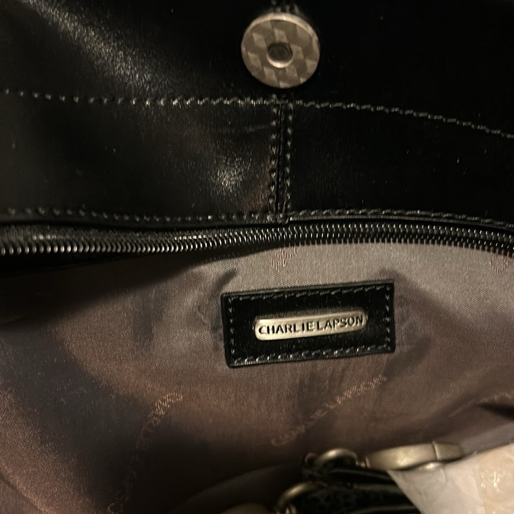 Charlie Lapson leather -Grey black Snake print Bag -removable shoulder strap - Picture 6 of 8